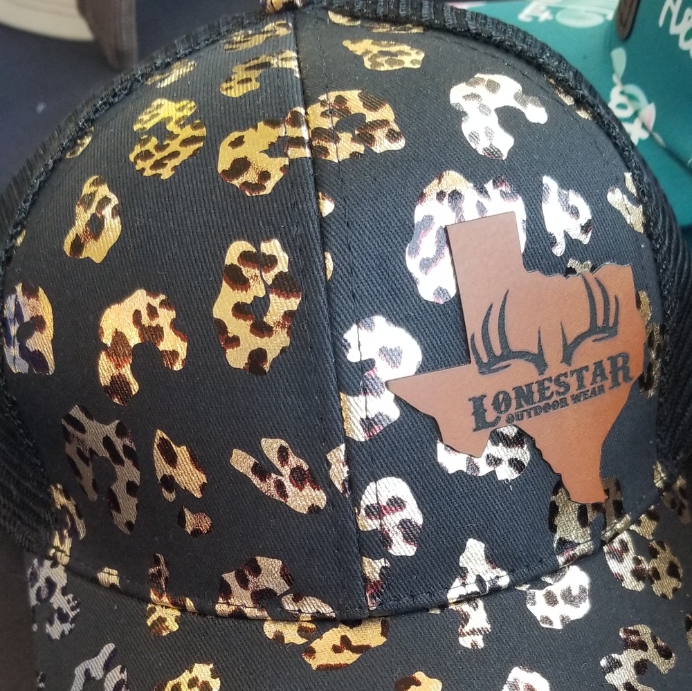 Beautiful Ladies Caps with Texas Lonestar Outdoor Wear Leather Patch
